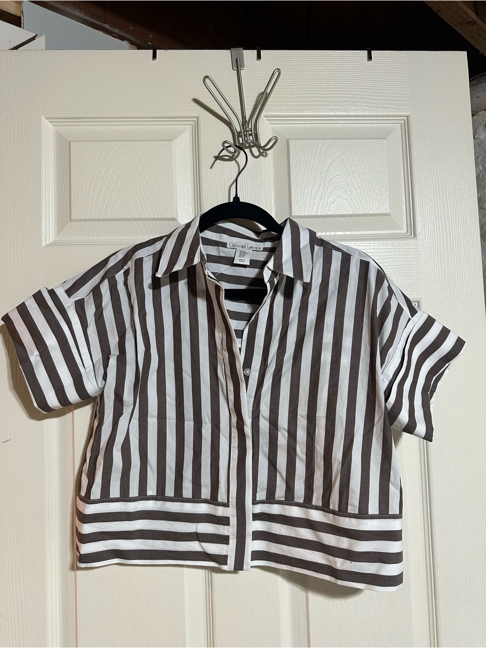Christian Lacroix Brown and White Striped Shirt Top